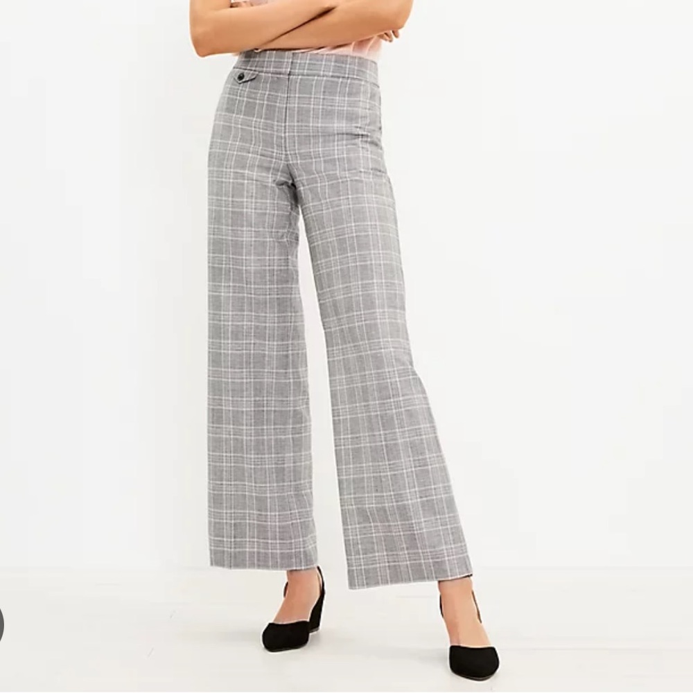 Loft Grey + White Button Pocket Trouser Pants in Plaid NWT